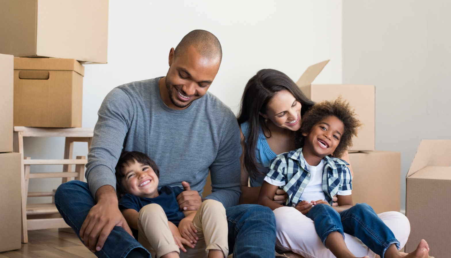 2 parents and 2 children moving into new home